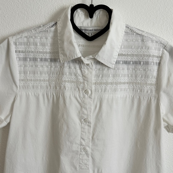 Cupcakes & Cashmere White Embroidered Cotton Collared Shirttail Mini Dress Sz S - Picture 5 of 9